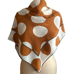 Vintage large square Bill Blass silk polka dot square warm caramel white black